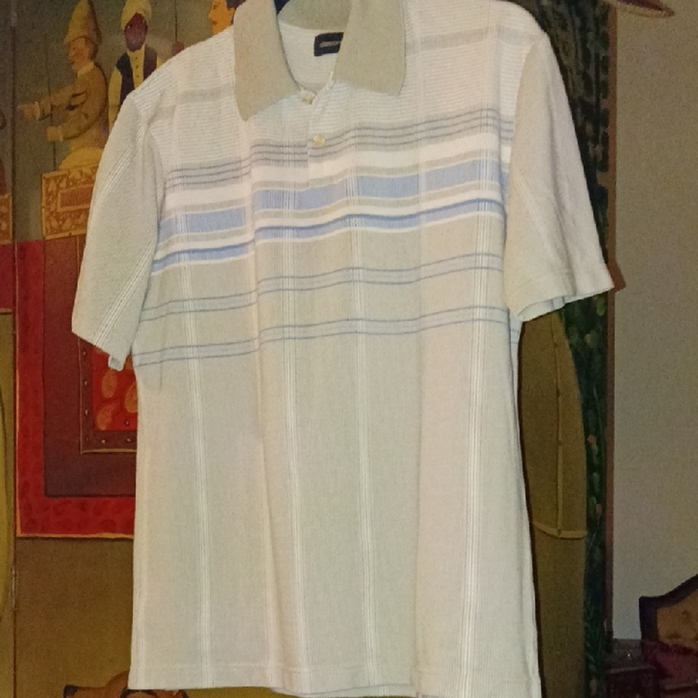 Last Chance Claiborne Beige Striped Polo Shirt
